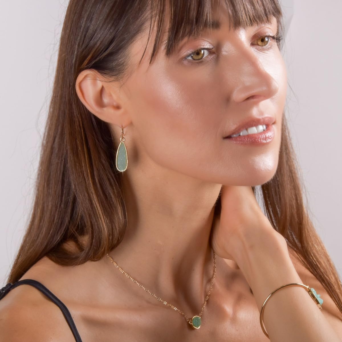 Mint Green Earrings for Women Dangling - Simulated Aqua Green Dangle Earrings for Women, Teardrop Simulated Druzy Boho Drops, Sparkly Dangling Dangly Tear Drop Jewelry, Bohemian Long Elegant Dangles