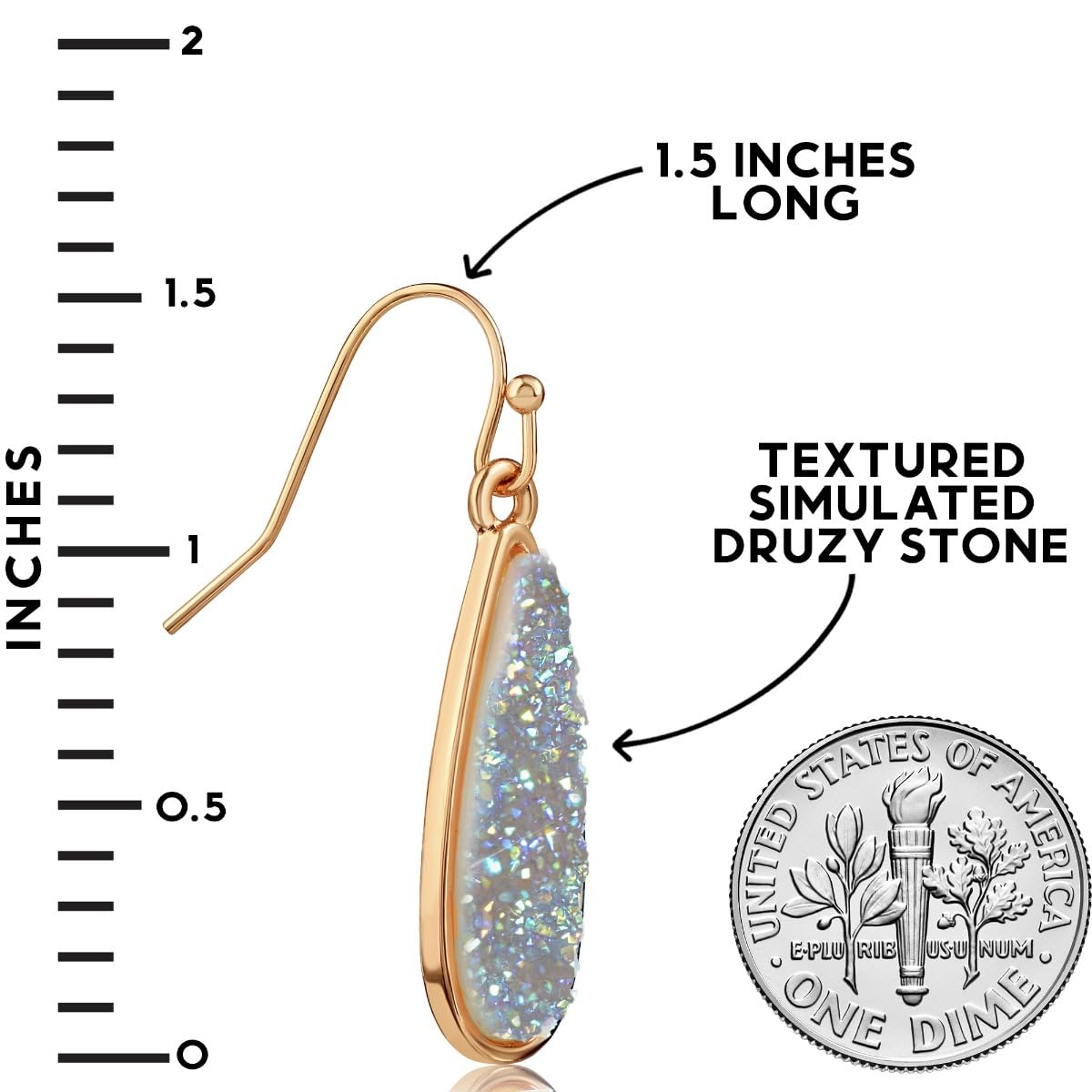 Light Blue Earrings for Women Dangle - Blue Dangle Earrings for Women, Simulated Druzy Stone Gold Tone Dangling Teardrop Jewelry, Sparkly Elegant Long Tear Drops with Boho Dangly Stone