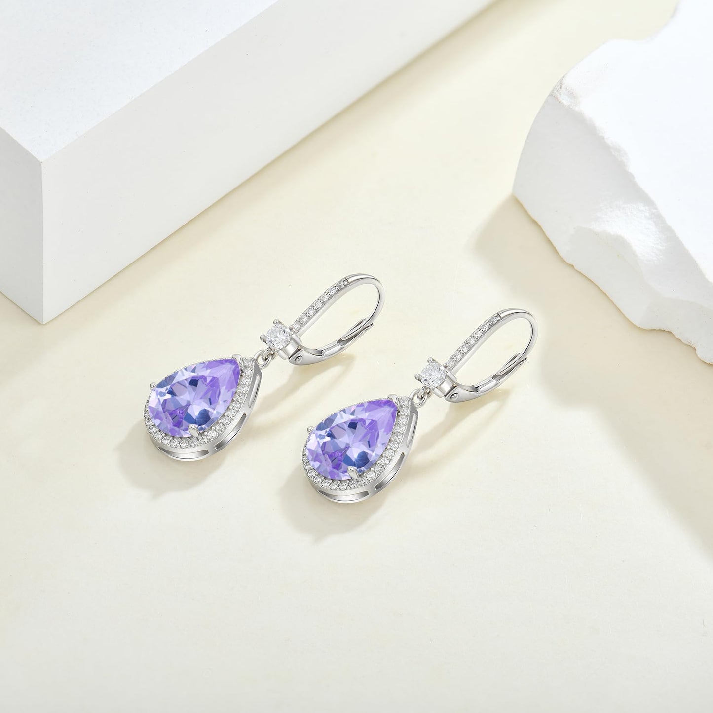 FYNSBLE Dangle Drop Earrings for Women,Sterling Silver Alexandrite Birthstone Leverback Earrings Hypoallergenic Jewelry for Women
