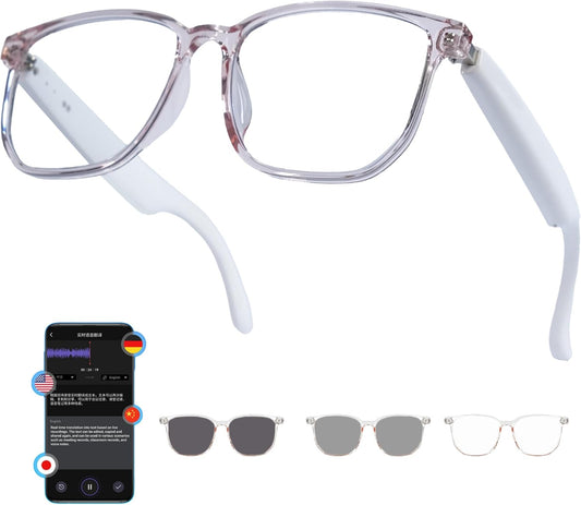 MNVOEQ IP65 Smart Bluetooth Glasses, AI Voice Translation Eyewear with Integrated Speakers and Microphone, Hands-Free
