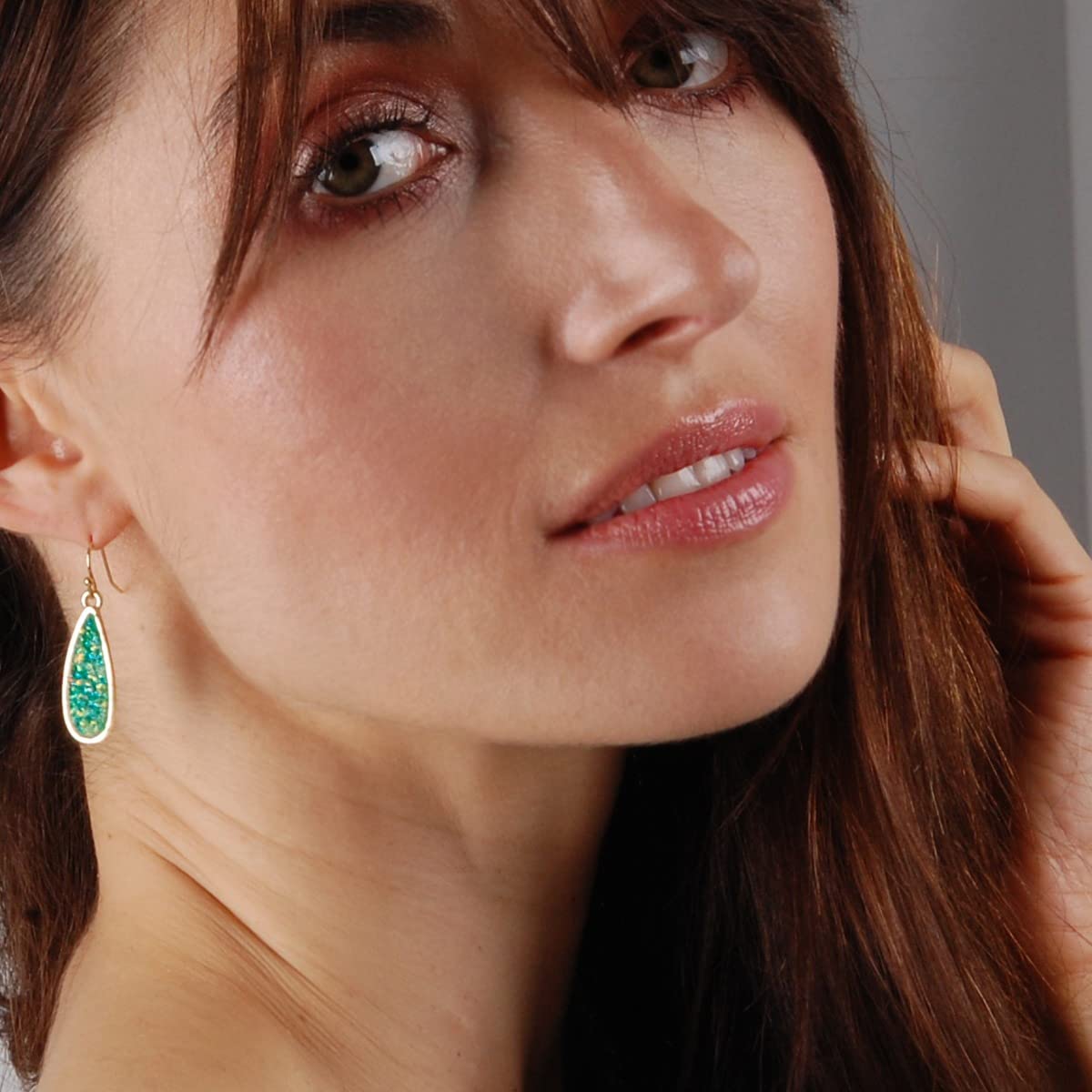 Simulated Druzy Drop Dangles - Sparkly Long Teardrop Dangly Earrings for Women, Gold Tone - Blue Green Stone