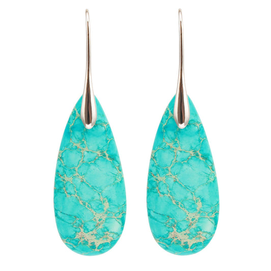 Lettarius Natural Crystal Healing Moon Stone Drop Earrings for Women Sea Sediment Rock Teardrop Birthstone Sapphire Turquoise Quartz Dangle Silver Plated Jewelry