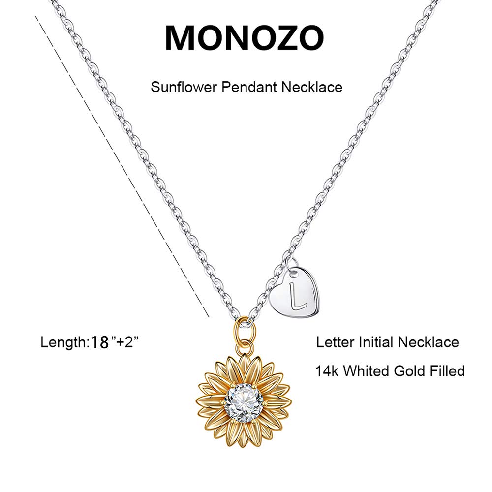 MONOZO Initial Sunflower Necklace for Women Trendy, 14k Gold Plated Sunflower Necklace Pendant CZ Heart Letter Initial Necklace You Are My Sunshine Gifts Sunflower Jewelry L