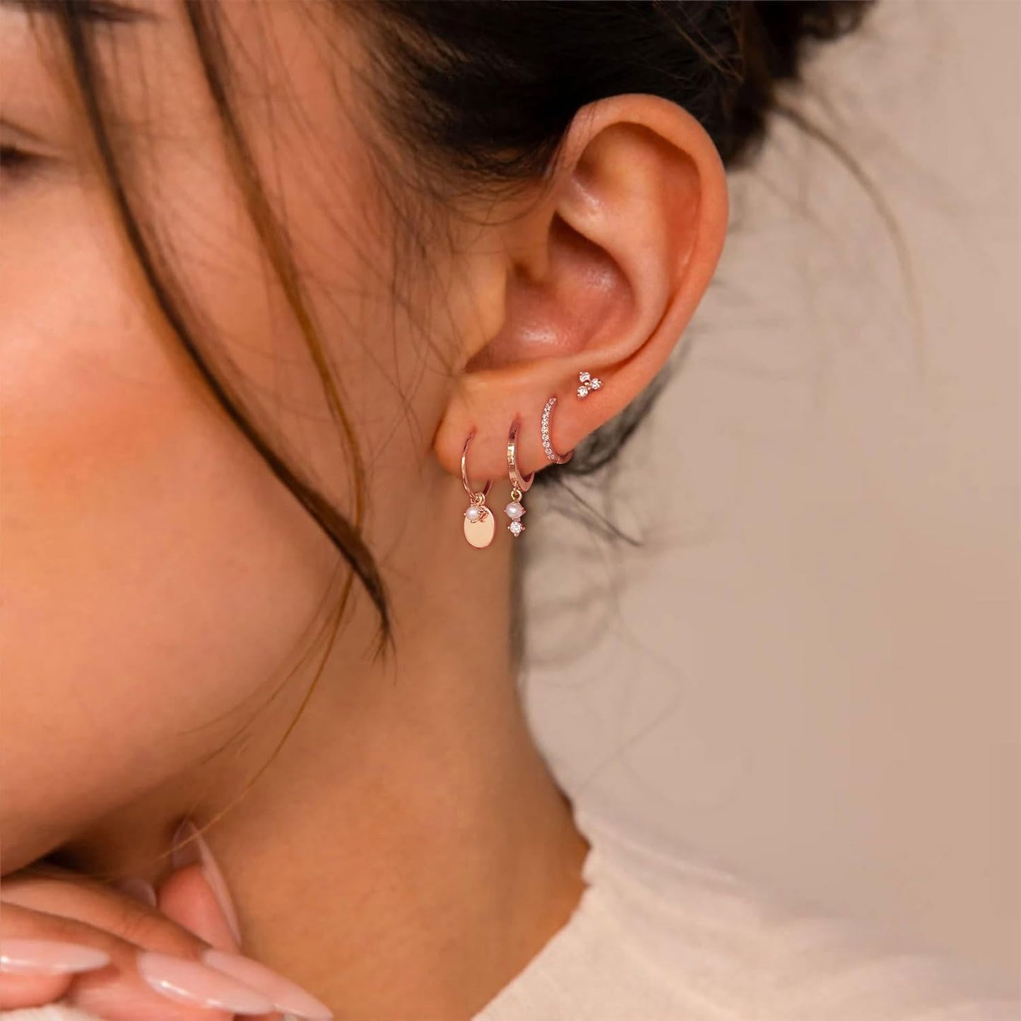 SELFROSE Rose Gold Earrings Set,Dainty Huggie Earrings Stack Hypoallergenic Rose Gold Earrings For Women Trendy Simple Prom Dangle Drop Earring Rose Jewelry Fashion Womens Earring Accessories