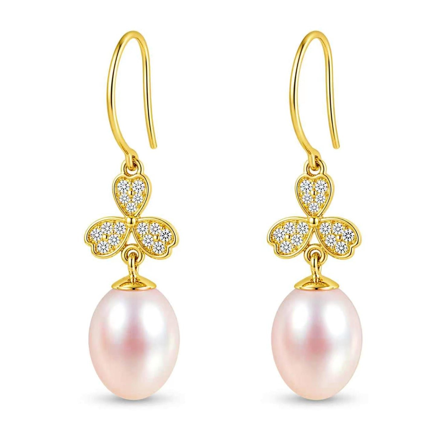 Pearl Drop Earrings for Women, Gold Plated & 925 Sterling Silver, Pink & White Dangle Earrings, Dainty Cute Elegant Bridal Wedding Gift for Her