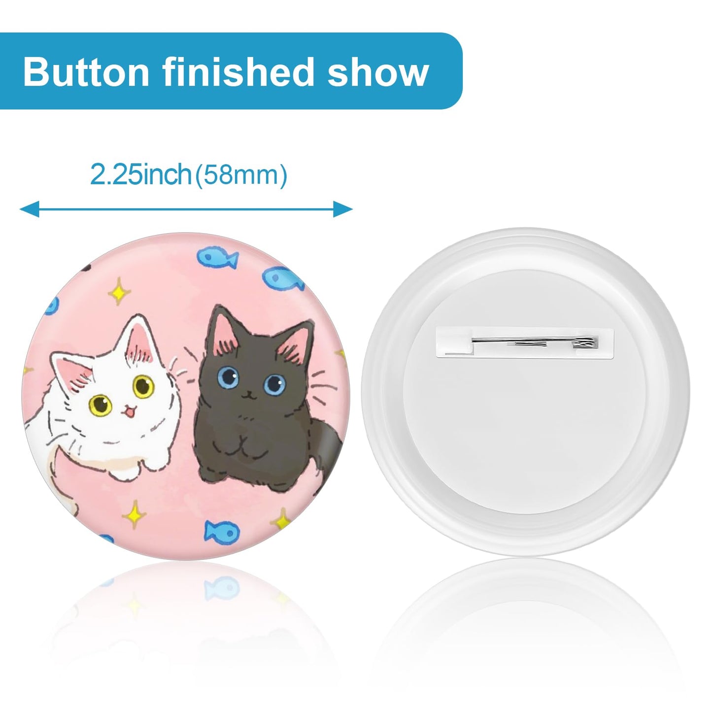 KUNTAERY 200 Sets 2.25 Inch Button Maker Supplies, 58mm Round Badge Parts with Metal Covers, Plastic Pin Backs, Clear Film & Blank Paper, Perfect for Button Maker Machine & Badge Press