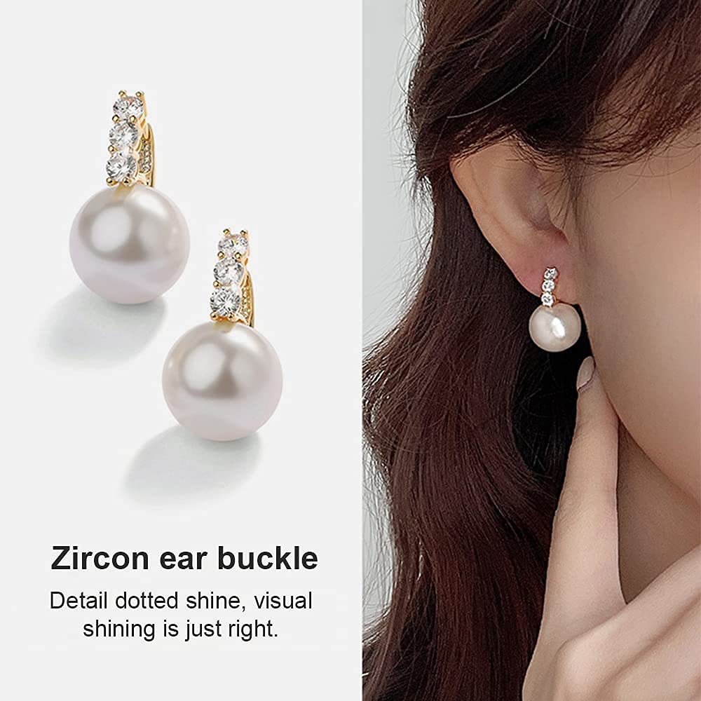 Pearl Earrings for Women 14K Gold Plated Hypoallergenic Pearl Earrings 5A Cubic Zirconia Dangle Earrings Elegant Jewelry (1-Gold-black)
