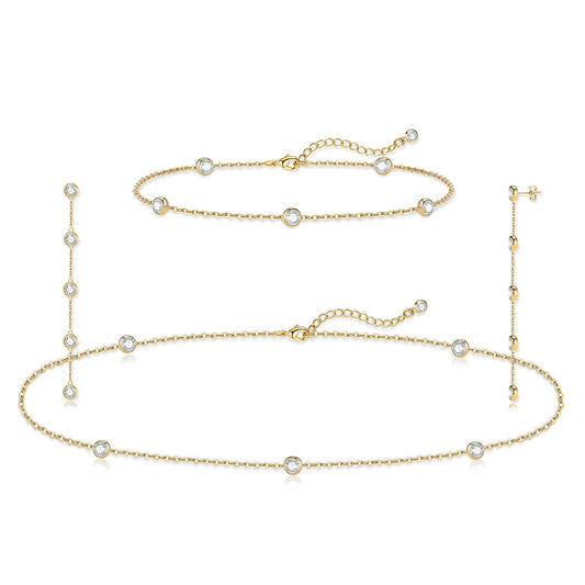 LULII Gold Jewelry Set for Women Dainty 14K Gold Plated Diamond CZ Chain Necklace and Earring Set with Drop Earrings Bracelets Gold Necklace Wedding Jewelry Gift