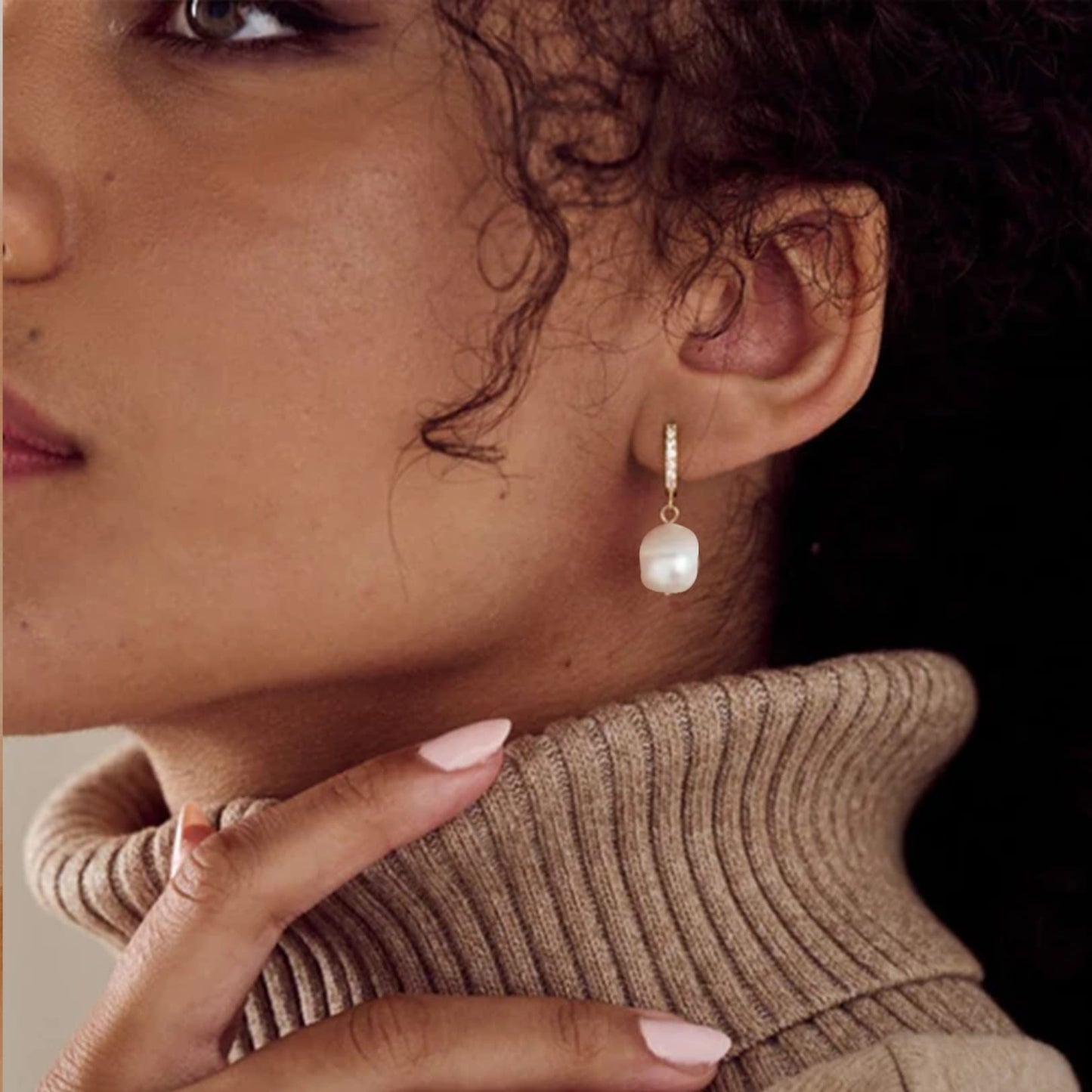 CERSLIMO Sterling Silver Pearl Drop Earrings for Women, S925, Baroque Shell, Hypoallergenic, Dainty Hoop, Modern Chic