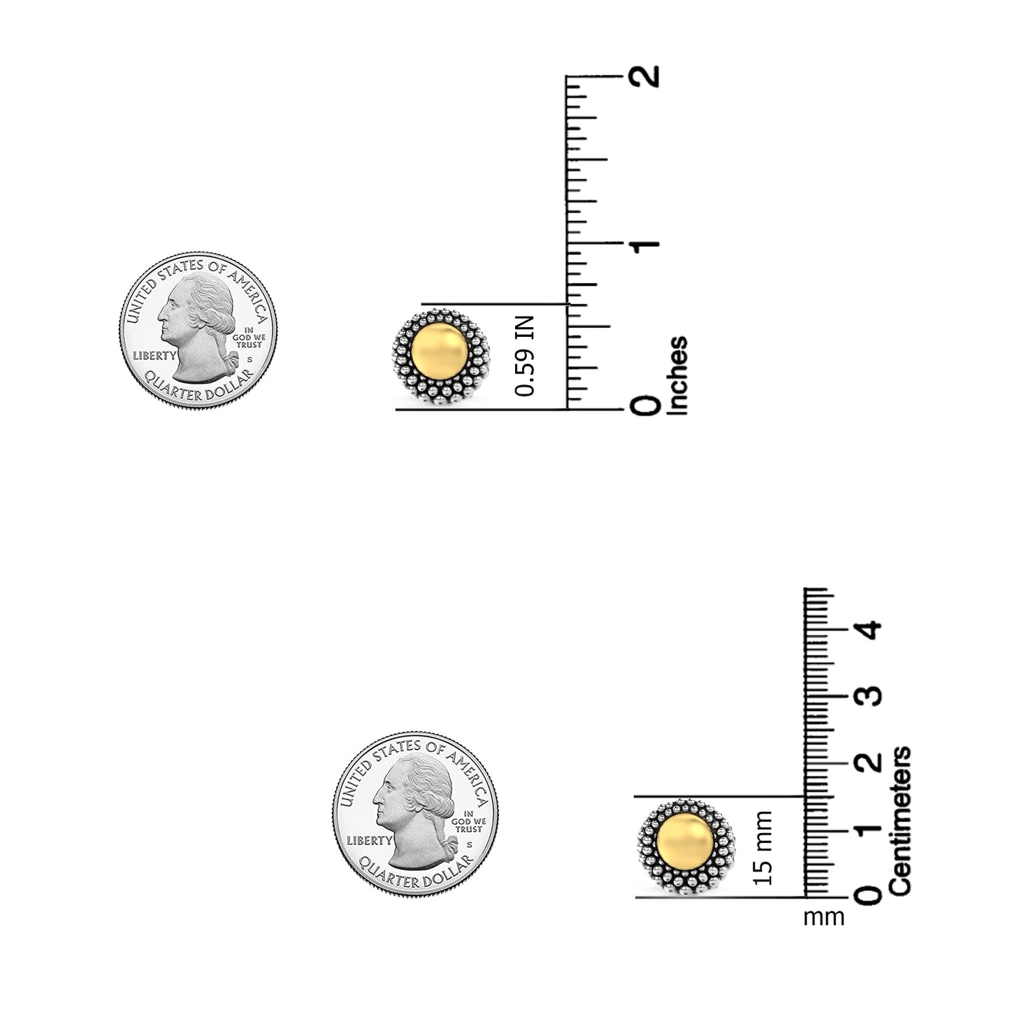 LeCalla 925 Sterling Silver Omega Back Earrings Jewelry Medium Large Antique Round Two-Tone Beaded Dome Statement Omega Clip Back Stud Earring for Women - 15MM