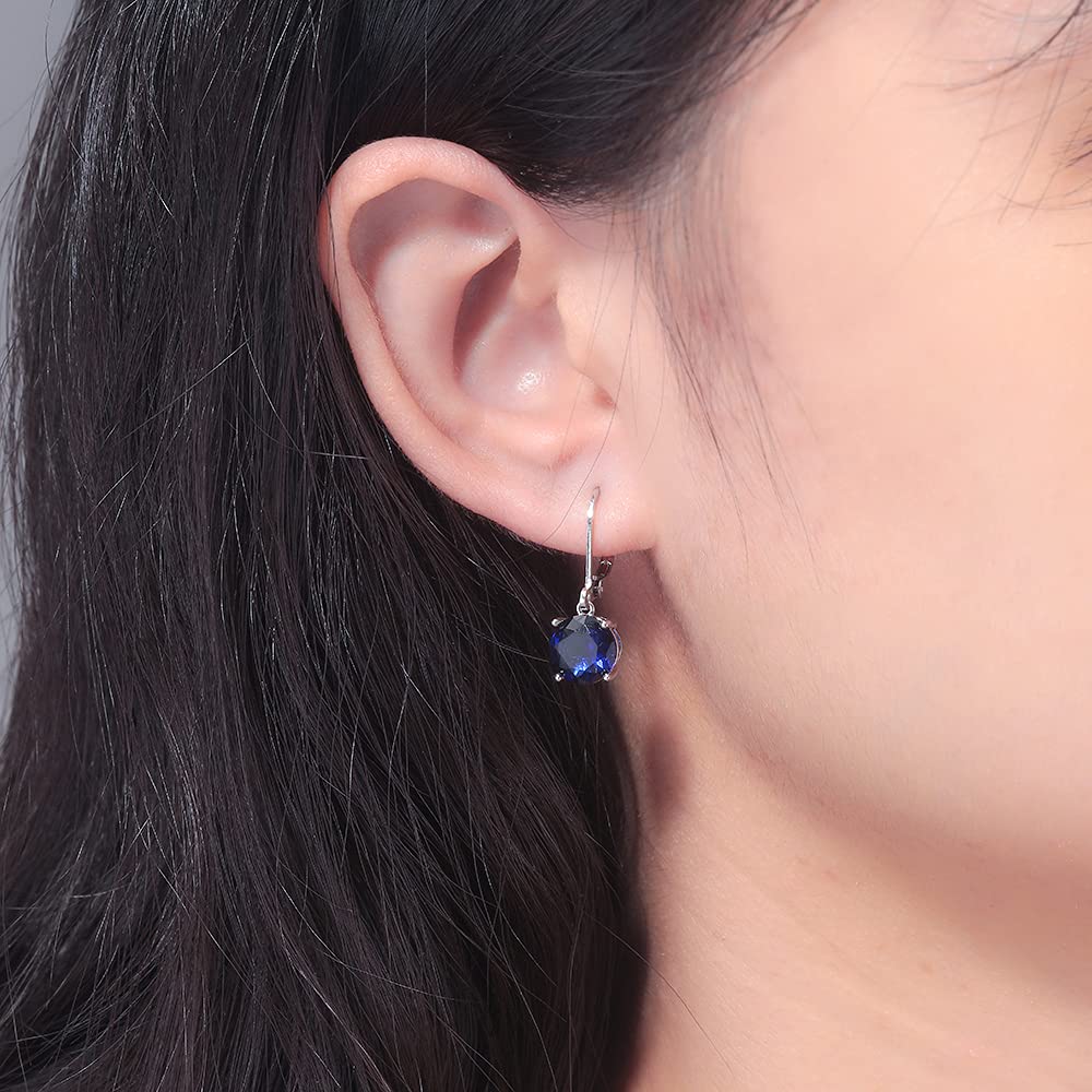 CiNily Leverback Dangle Earrings Created Dark Blue Crystal Drop Earrings White Gold Plated Jewelry for Women 8 mm