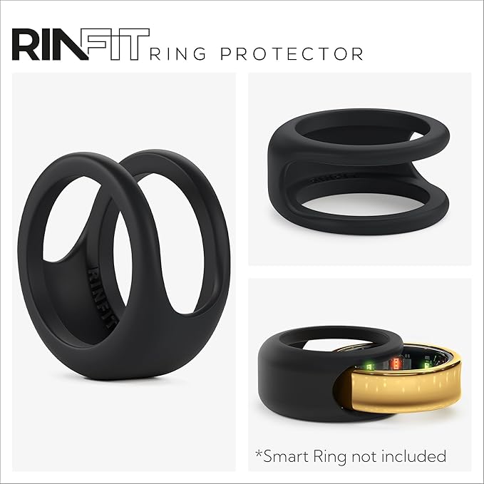 Rinfit Smart Ring Protector - Silicone Ring Enhancer for Active Lifestyle and Gym - StyleFit U.S. Design Patent - Black, Size 6