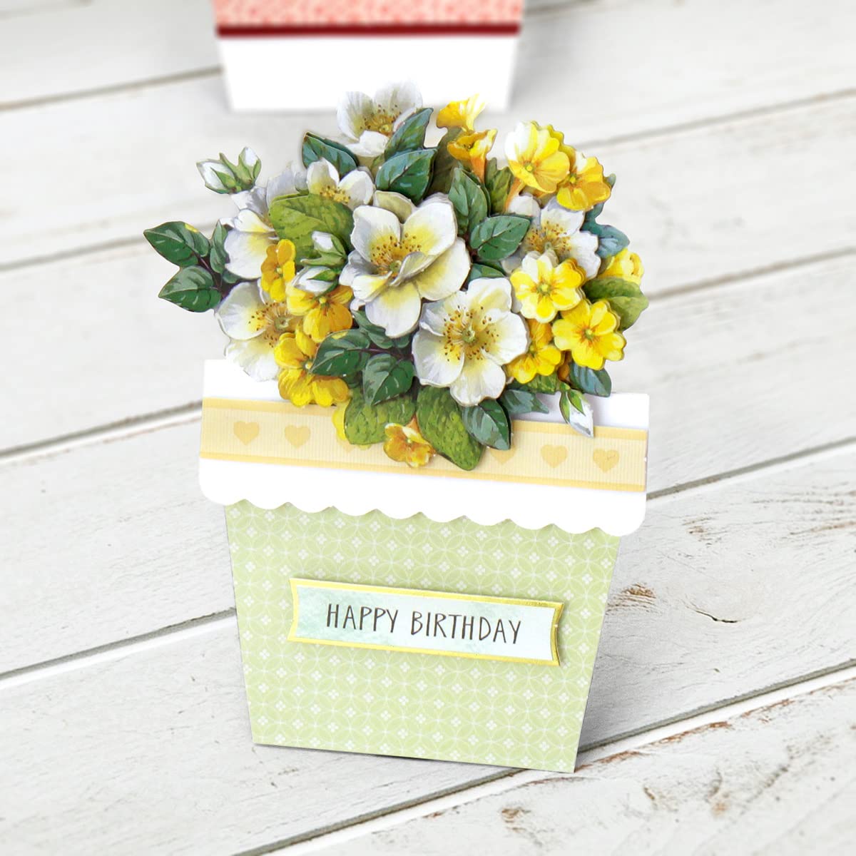 Katy Sue Flower Patch Pots Card Making Kit. 8 Cards, 8 Envelopes, 3 Sheets of Floral Die-Cut Decoupage, Adhesive Pads, & 2 Sheets of Birthday Sentiments Banners for Card Making Supplies