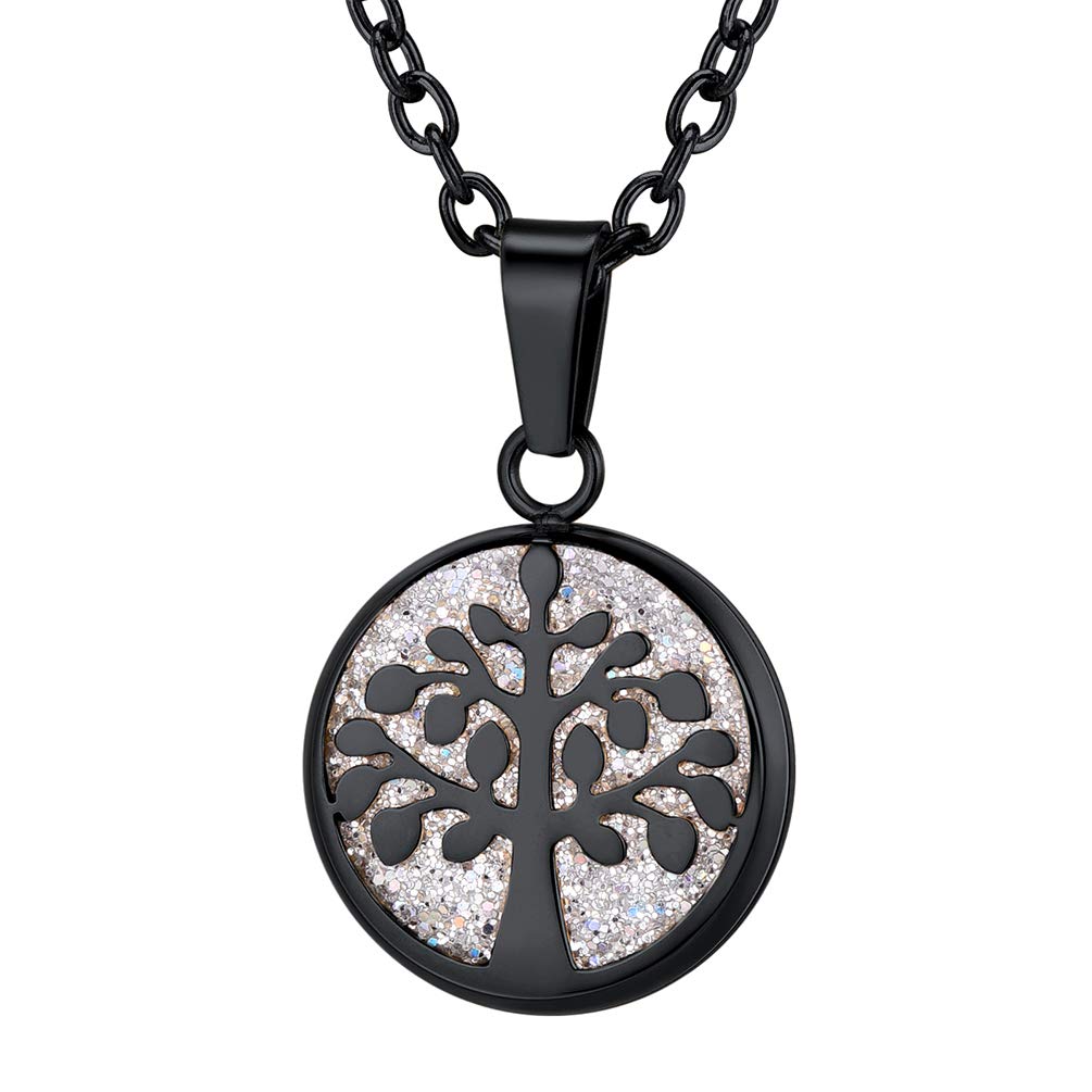 PROSTEEL Tree of Life Necklace Black Bridesmaid Shiny Bling Circle Round Pendant Minimalist Women Jewelry