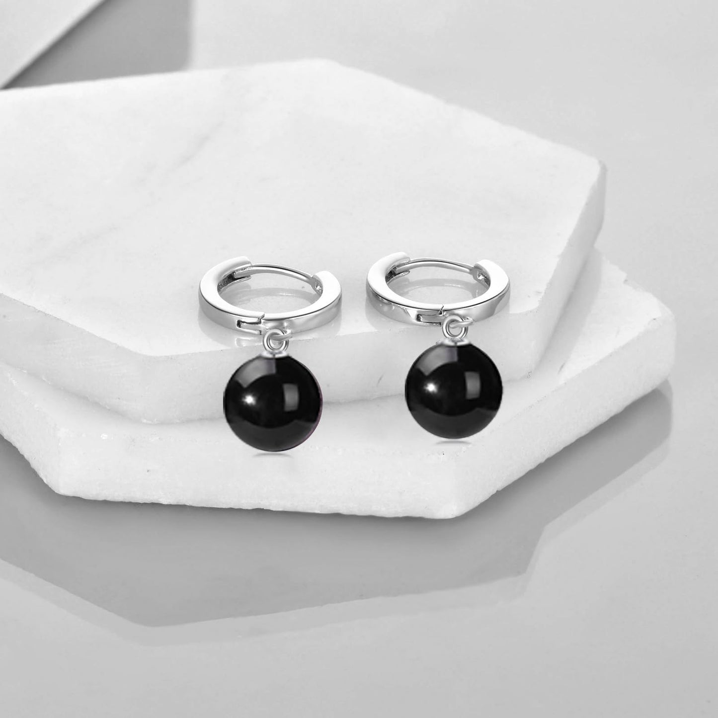 925 Sterling Silver Black Onyx Hoop Earrings Dangle Drop Jewelry Gifts for Women (Black Onyx)