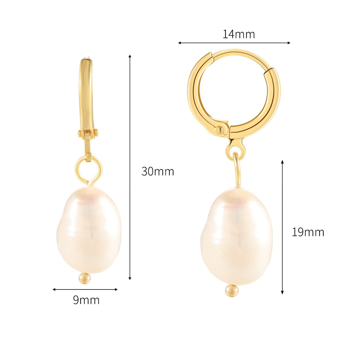 Huggie Hoop Earrings with Charms Pearl Dangle Earrings 13 mm