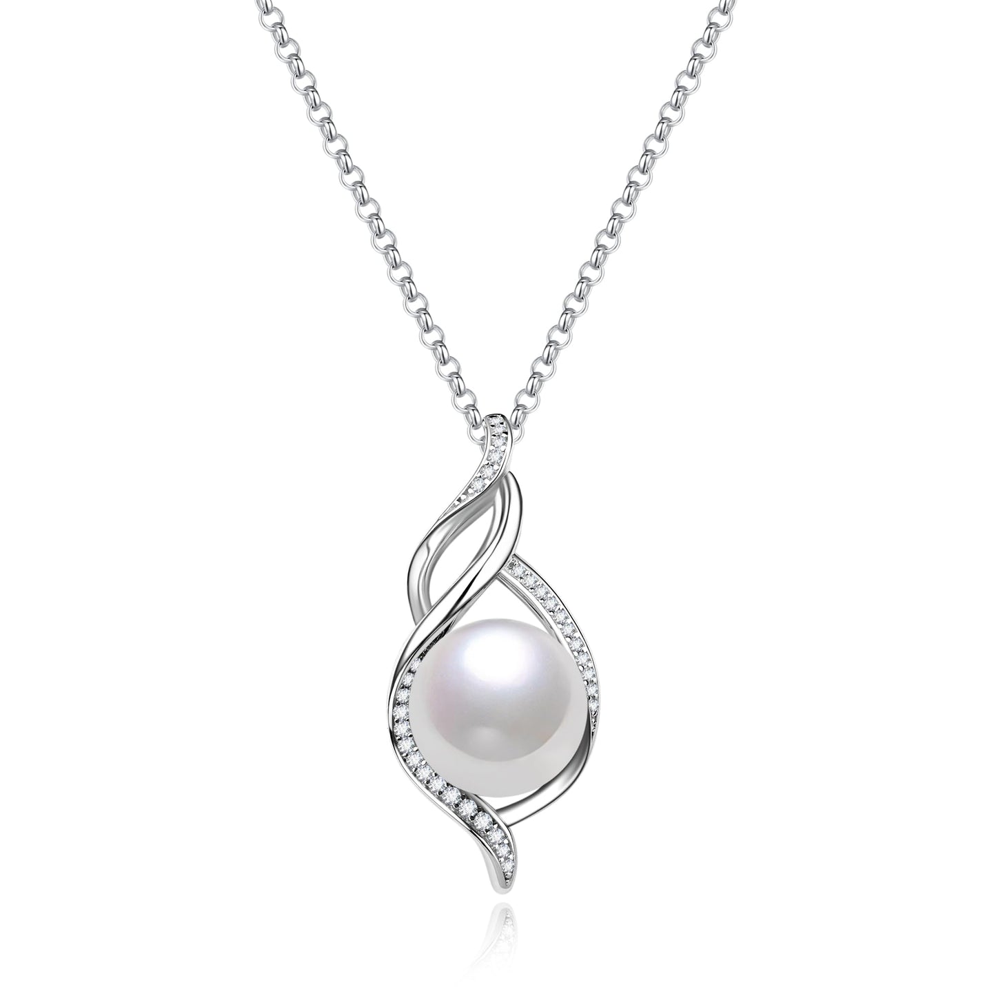 FANCIME Gift for Women Wife Freshwater Cultured Pearl Necklace Sterling Silver Moana Grace 10-12MM Freshwater Cultured Pearl Luxury Jewelry Gift for Women, Mother, Wife, 16"+2" Adjustable