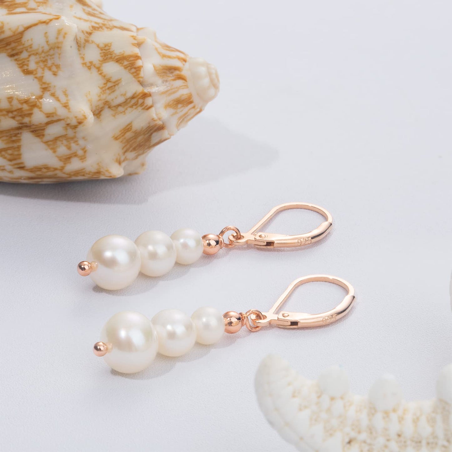 ZVVBOO Sterling Silver Freshwater Pearl Drop Earrings for Women – Rose Gold Plated Dangle Earrings