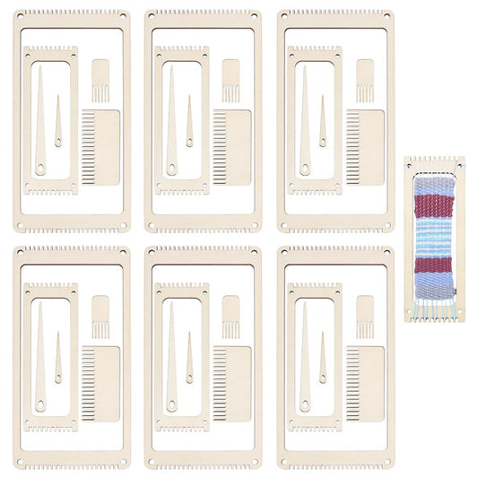NBEADS 6 Sets Wood Weaving Loom Kit, Bookmark Weaving Loom with Weaving Comb and Weaving Crochet Needle Knitting Loom Tools for Adult Beginners Weaving and Weaving Lovers