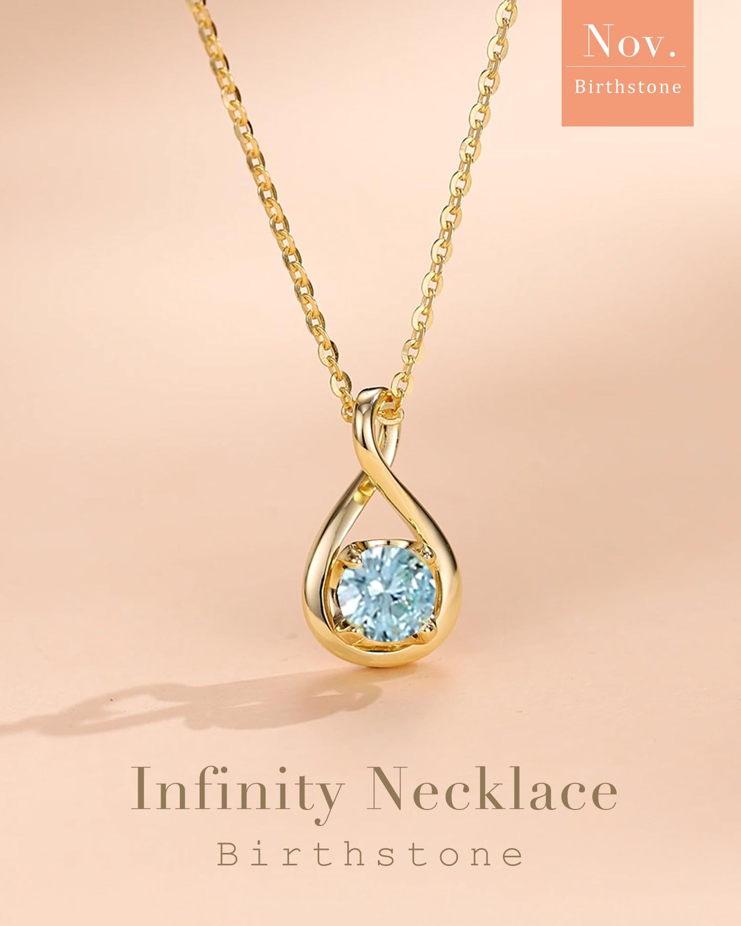 FANCIME Aquamarine Necklace March Birthstone for Women Yellow Gold Plated Sterling Silver Infinity Pendant Blue Gemstone Fine Jewelry Birthday Mothers Day Gifts for Mom Her Daughter