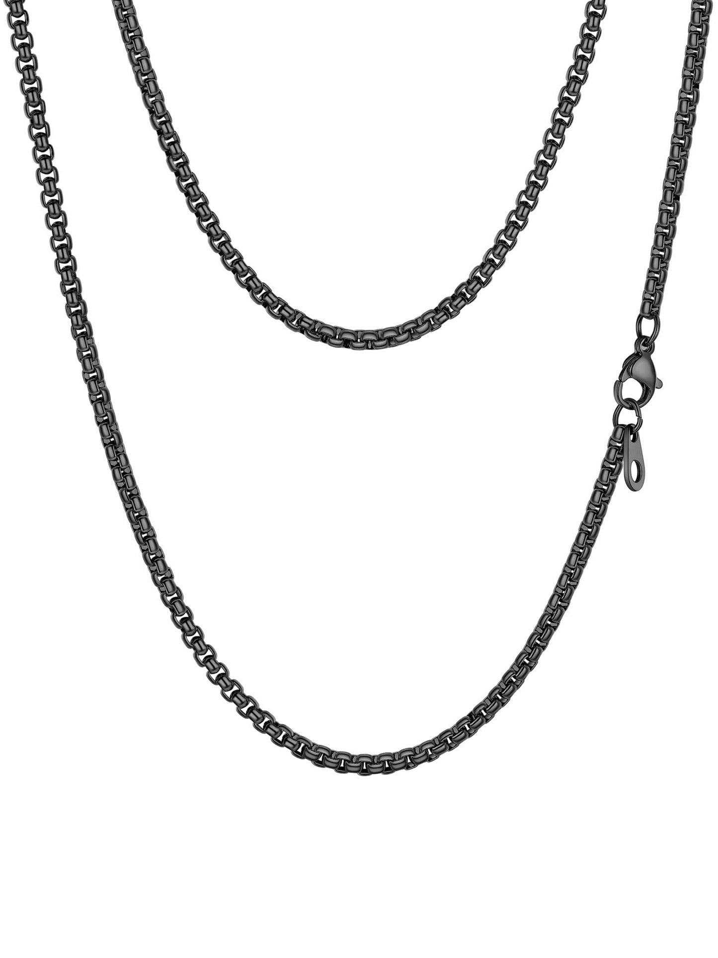 PROSTEEL Squre Rolo Link Chains, Black Stainless Steel Chain Necklace Waterproof & Non Tarnish 3mm Link Chains for Men and Women Jewelry with Gift Box 20in