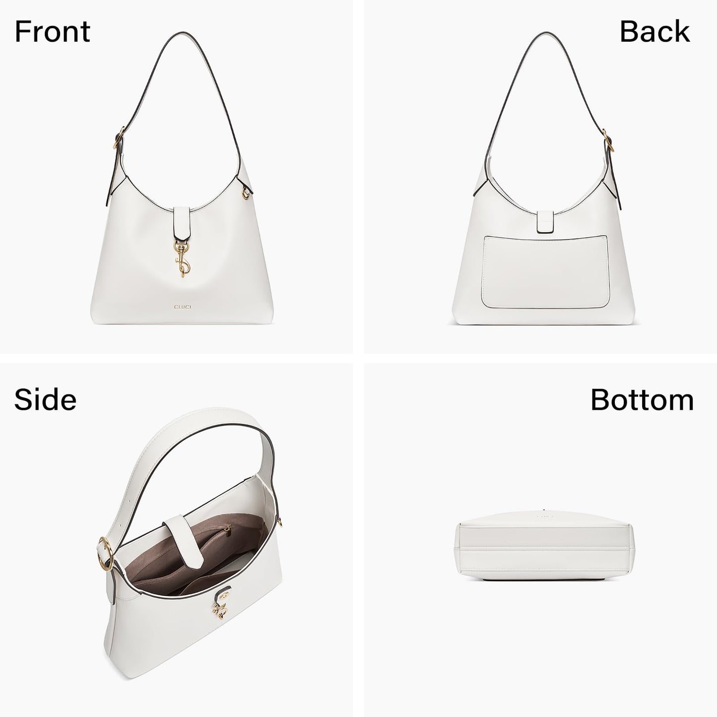 CLUCI Womens Purses and Handbags, Soft Vegan Leather Hobo Bags with Adjustable Strap, Lightweight Slouchy Shoulder Bag White