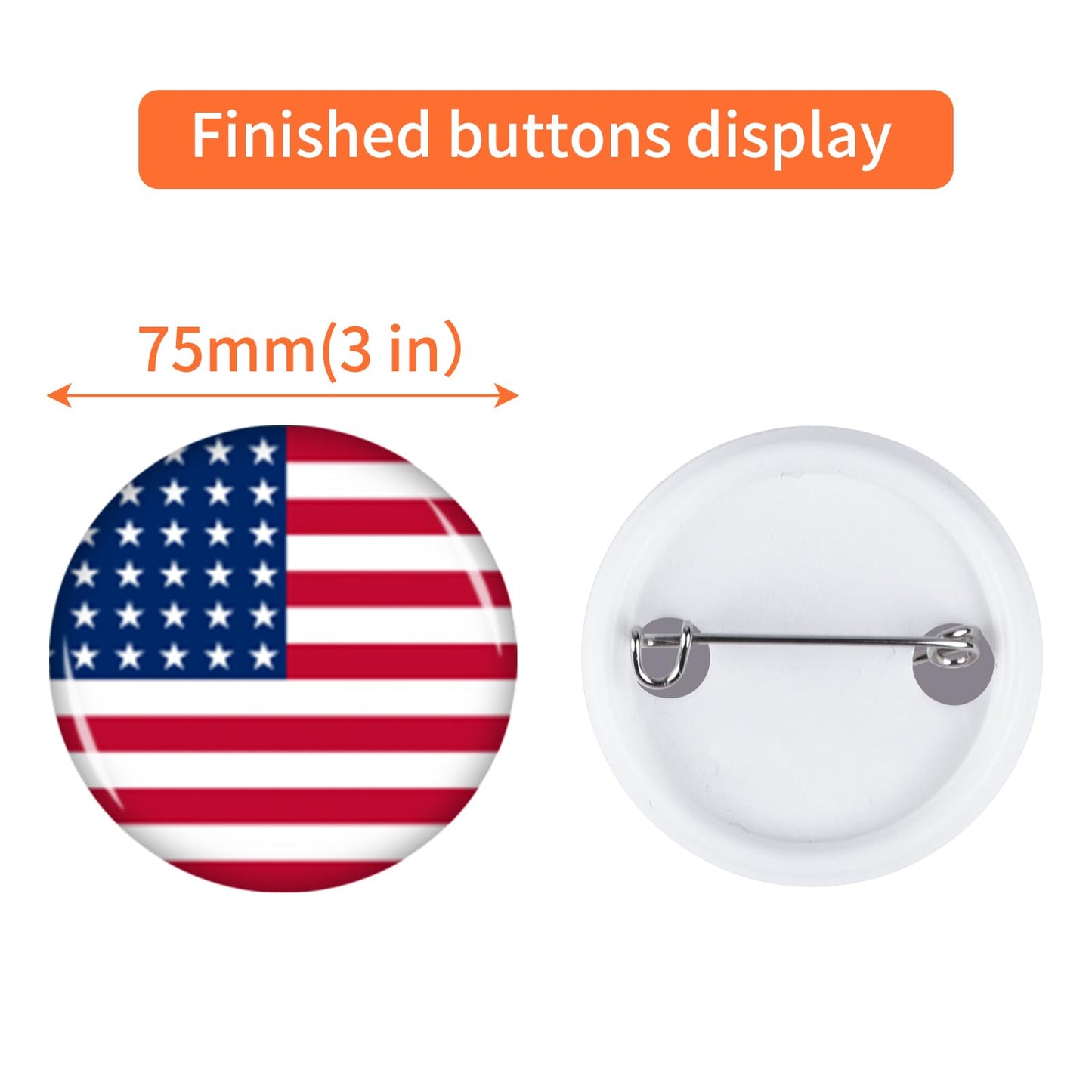 100 Sets 75mm/3inch Button Making Supplies, Pin Back Button Parts for Badge Maker Machine, Including Plastic Badge Pin Back Cover, Metal Covers,Blank Paper and Clear Plastic Film