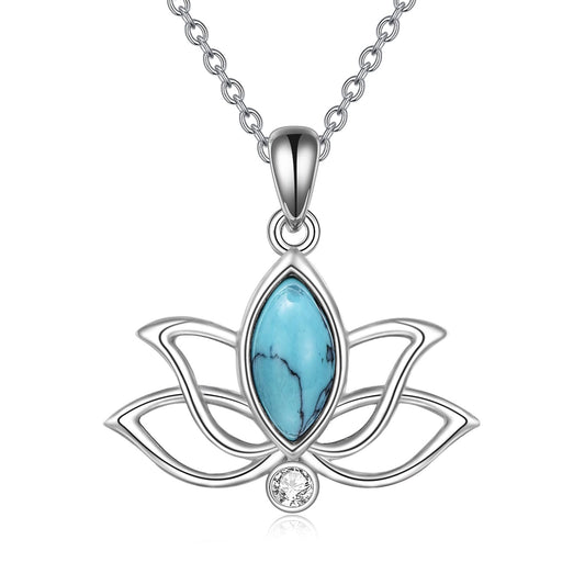 YFN Lotus Necklace Sterling Silver Turquoise Lotus Flower Pendant Yoga Jewelry Gifts for Women