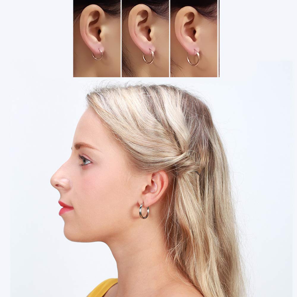 316L Surgical Stainless Steel Huggie Hoop Earrings 12mm Silver Hypoallergenic Earrings Hoop Cartilage Helix Lobes Hinged Sleeper Earrings For Men Women(E02:12mm Silver(THK 2.0mm))