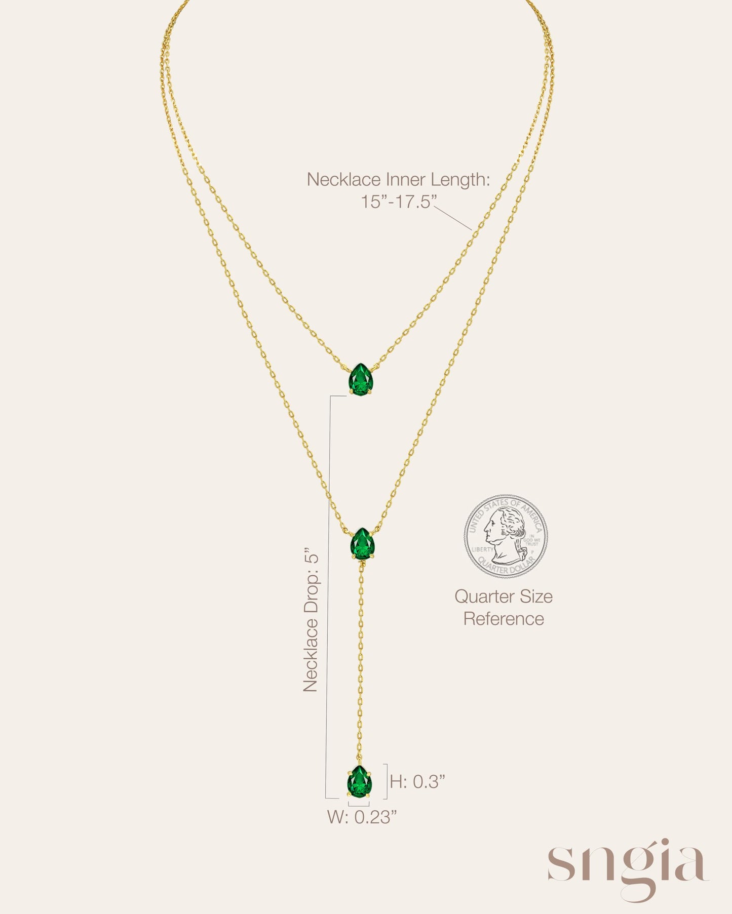 SNGIA Long 18K Gold Plated Blue Green Red Layered Pendant Necklace For Women (Emerald, Ruby, Seafoam, Sky, Sapphire, Pink), Dainty Birthstone Necklace, Statement Necklace Jewelry Gifts, Y-Shaped Pendant Necklace.
