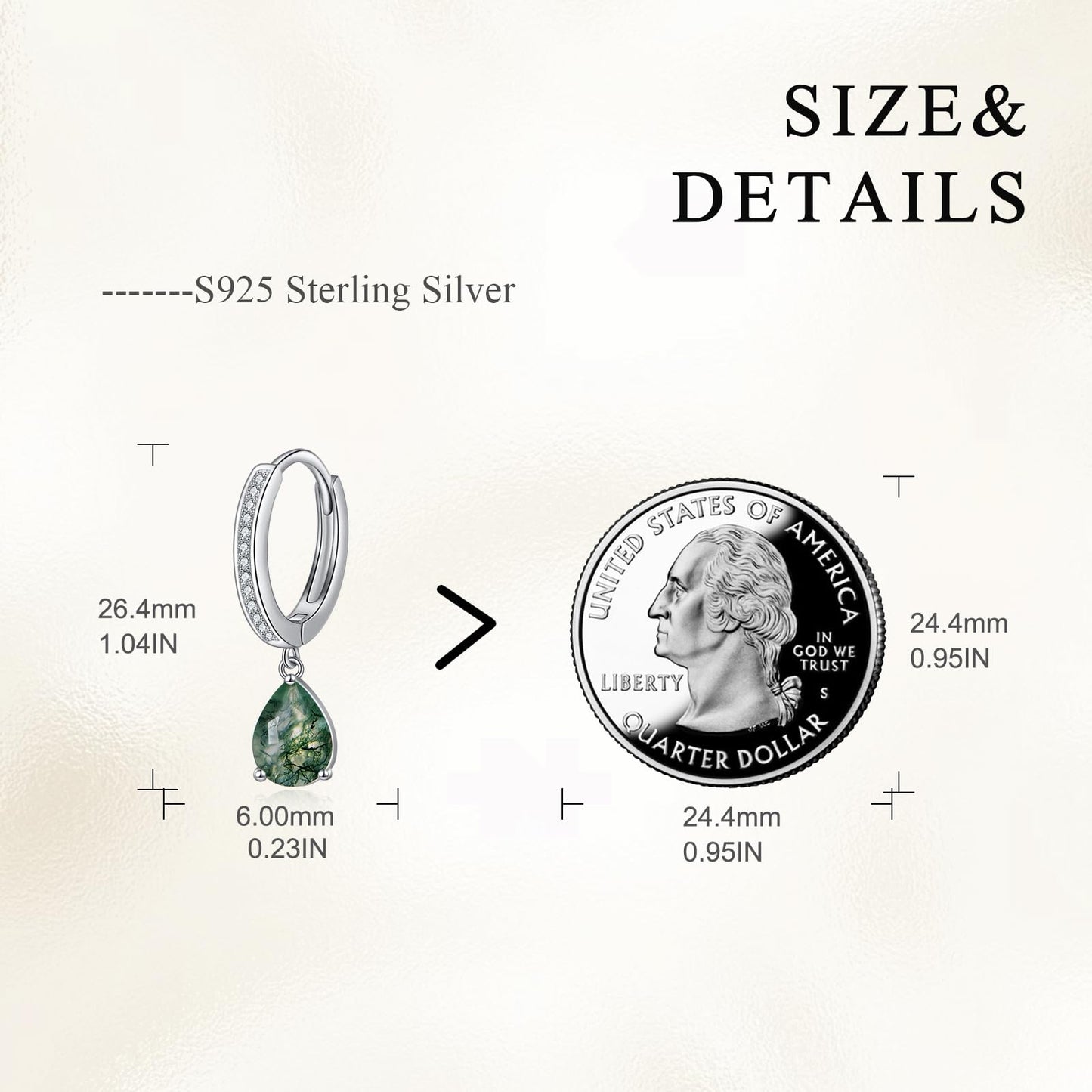 VONALA Moss Agate Earrings 925 Sterling Silver Teardrop Drop Dangle Earrings Zircon Hoop Earrings Agate Jewelry Gift for Women