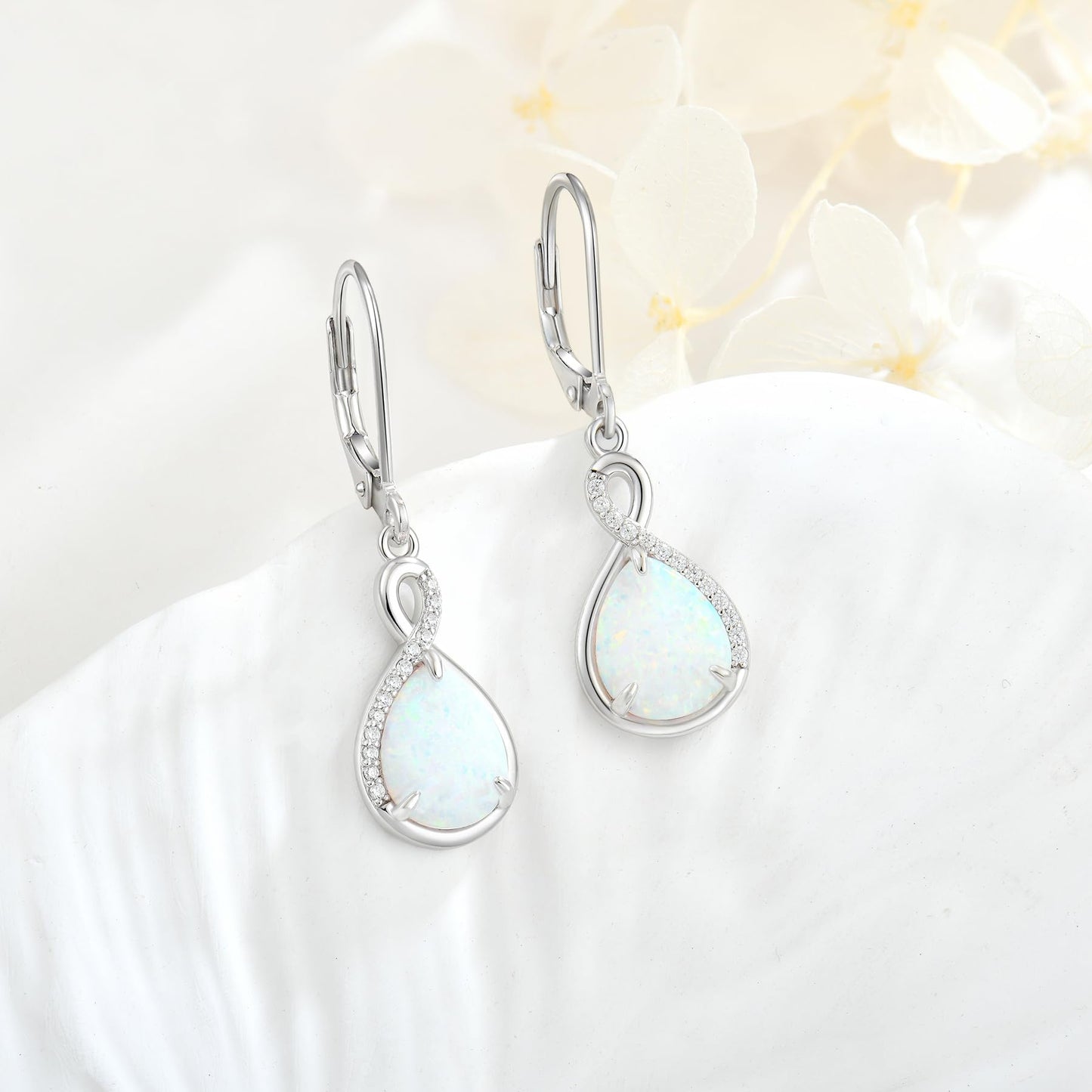 FYNSBLE Opal Earrings for Women Sterling Silver Infinity Opal Dangle Drop Leverback Earrings Hypoallergenic Jewelry for Women