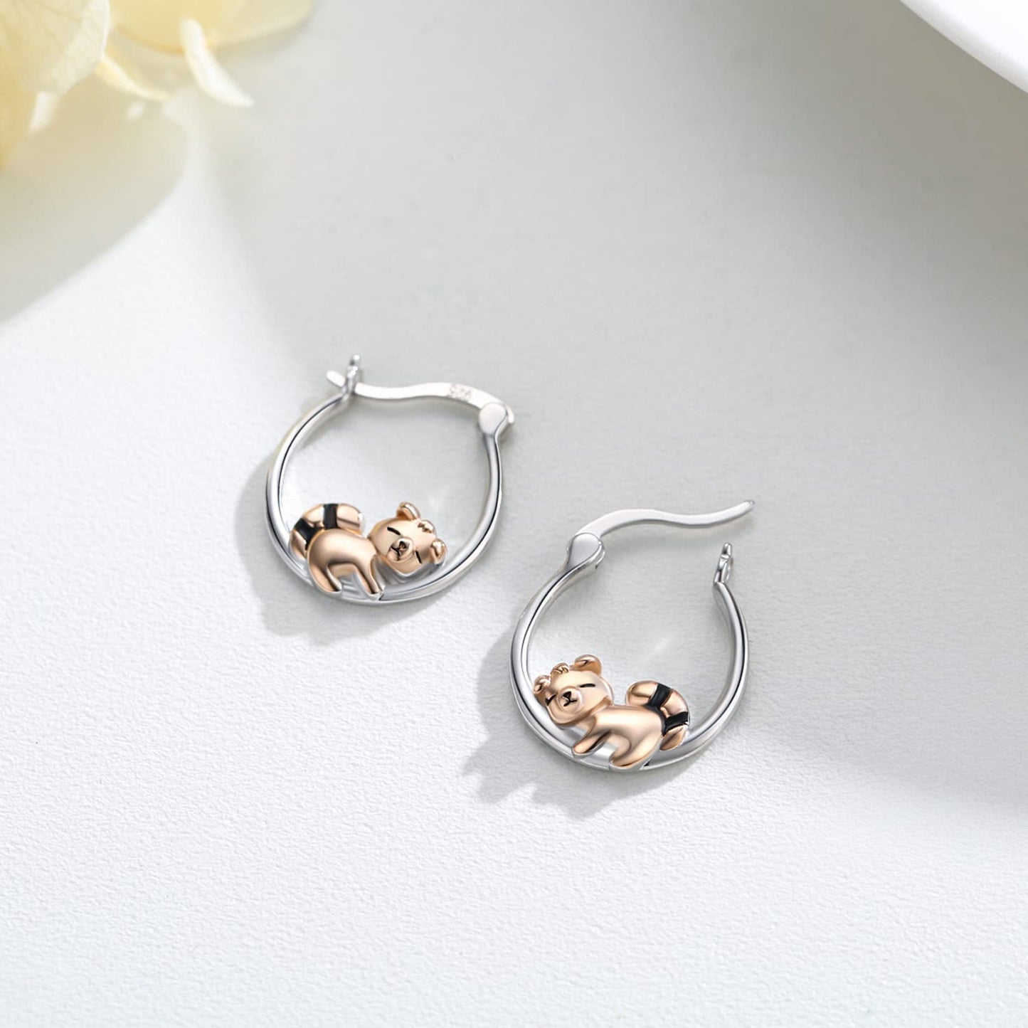 Raccoon Earrings Sterling Silver Red Panda Earrings Hypoallergenic Hoop Earrings for Girls Sensitive Ears Raccoon Jewelry Christmas Graduation Gifts for Women Daughter