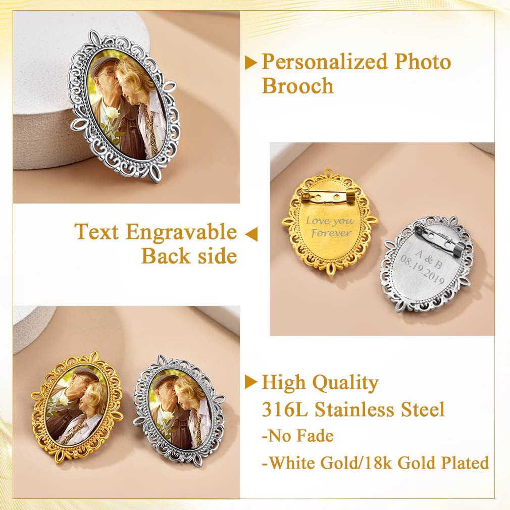 Custom4U Custom Photo Brooch Pin Picture Pins Customized Wedding Bouquet Charm Memorial Boutonniere Pin Memorial Gift for Women Men
