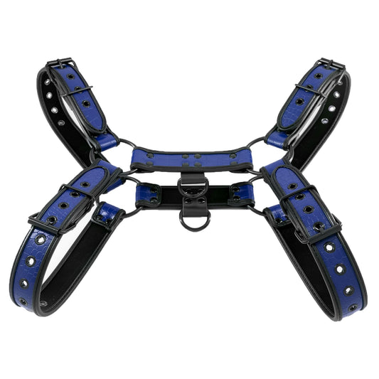 ZZRBVFH Men's PU Leather Body Harness with Crocodile Texture - Adjustable Fitness Vest for Gym, Motorcycle - Black/Red/Green/Blue (Blue)