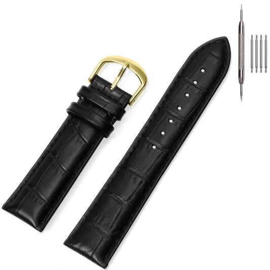 EACHE 12mm Croco Leather Watch Bands Black Classical Leather Watch Straps Waterproof Black Watch Bands With Gold Buckle