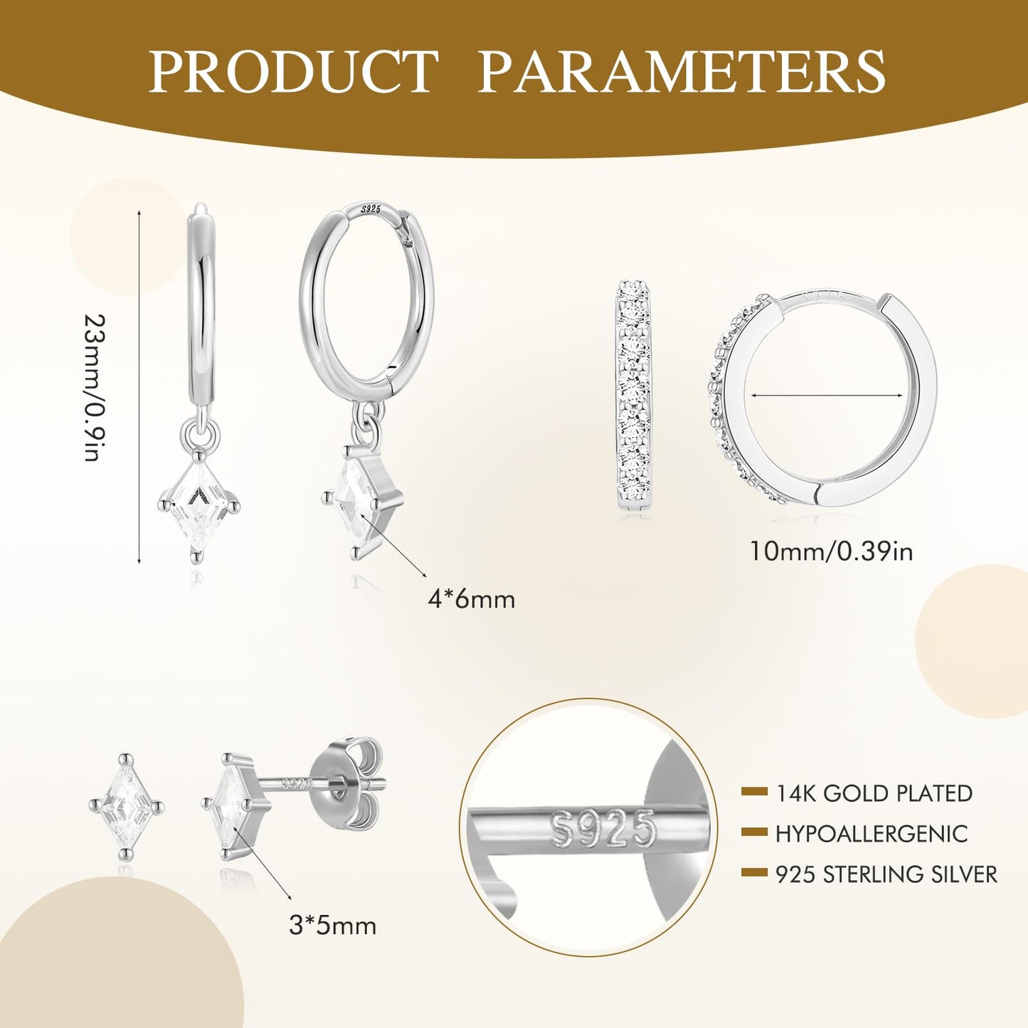 3 Pairs 925 Sterling Silver Hoop Earrings Set for Women, Hypoallergenic Silver Earrings for Multiple Piercing, Dainty Huggie Earrings Cartilage Silver Earring Stacks for Women Trendy Jewelry Gifts