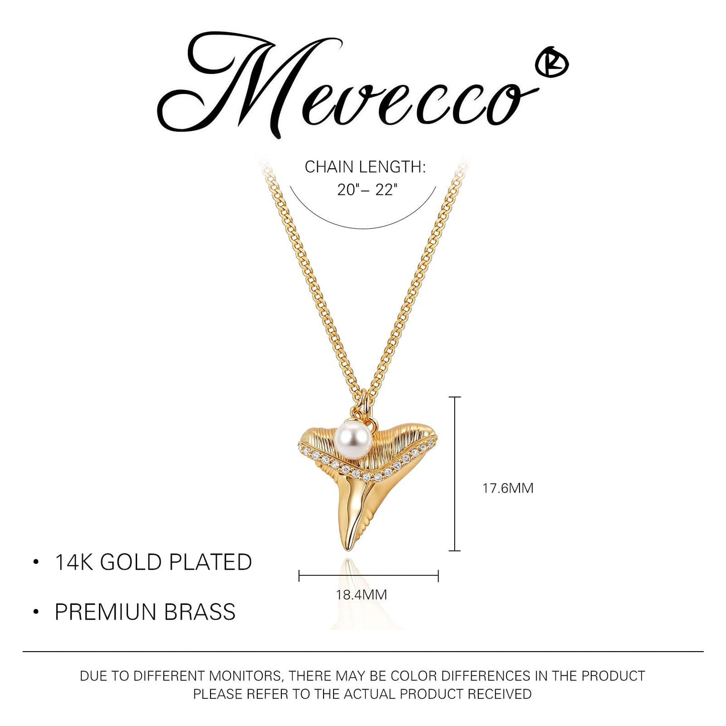 MEVECCO Dainty Gold Shark Teeth Pendent Necklace for Women 18K Gold Plated Cubic Zircon Chain Necklace Boho Handmade Ocean jewelry