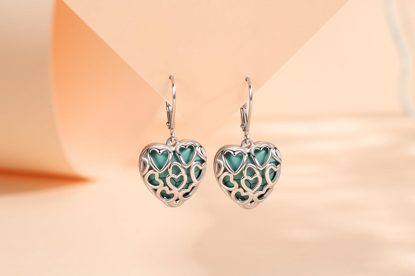 Heart Turquoise Jewelry for Women-Genuine Turquoise Leverback Earring 925 Sterling Silver Dangle Drop Earrings Vintage Gifts for Valentine/Mother's Day/Christmas