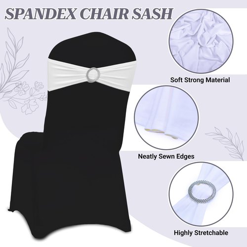 MDS Premium Spandex Chair Sashes - Stretchy Bow Covers with Buckle Slider | 25 Pack - White