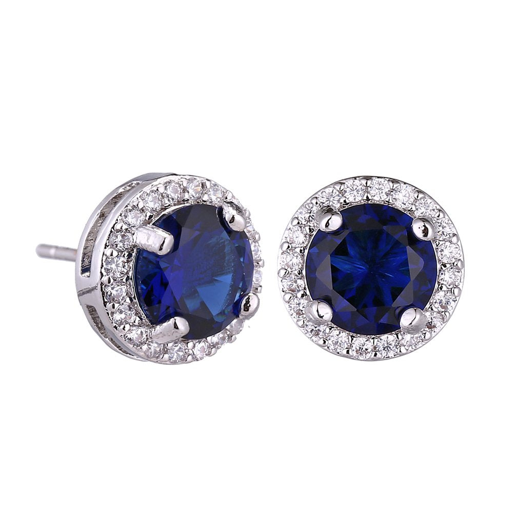 Jewelry Set for Women Blue - Silver Round Cut Crystal Navy Blue Sapphire Rhinestone Necklace Earrings Set September Birthstone Jewelry Pop Style for Lady Party Prom Birthday Jewelry Accessories