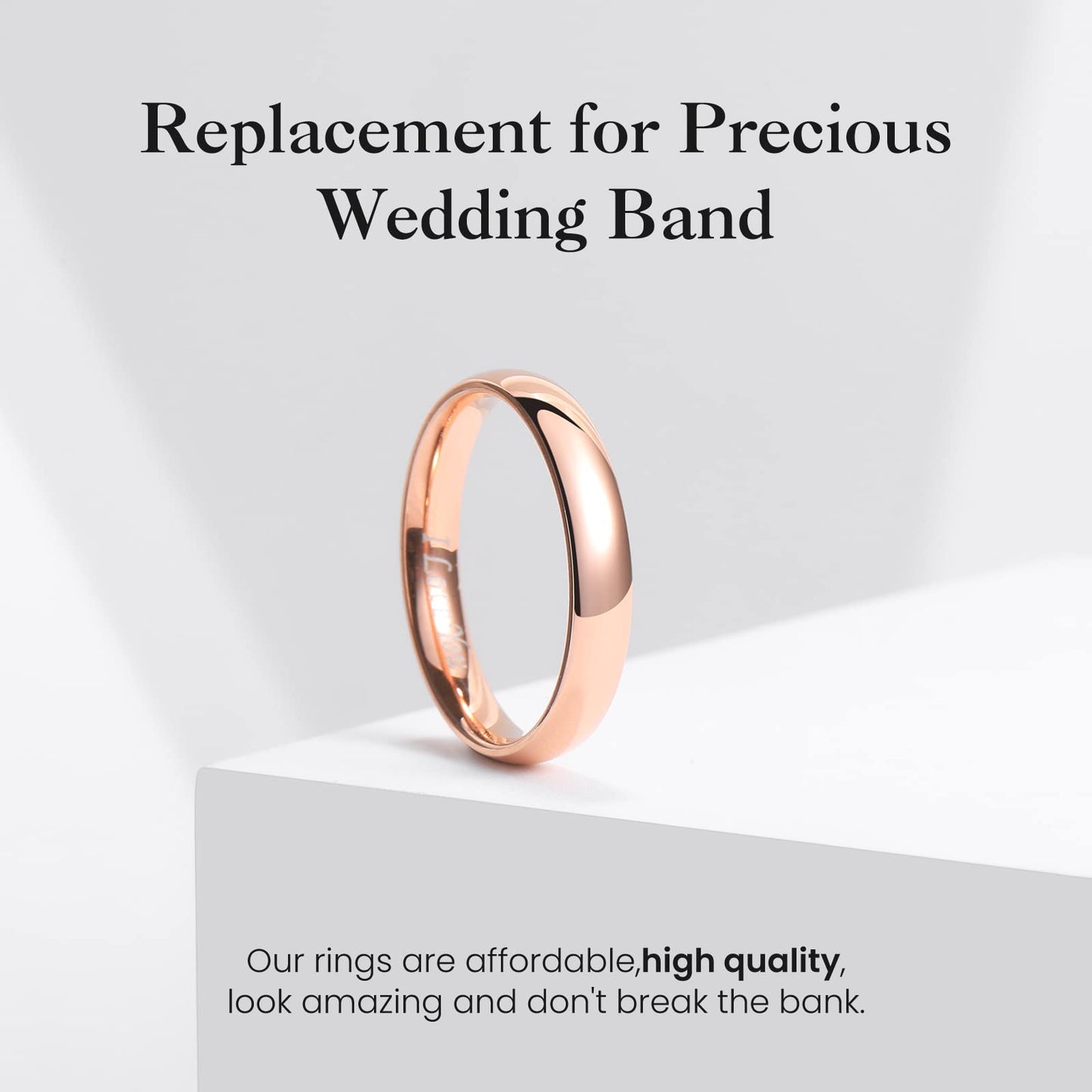 King Will 316L Stainless Steel Wedding Band for Men Women-4mm Width Rose Gold Plated Wedding Ring Domed Style High Polished with Laser I Love You Comfort Fit Size 11