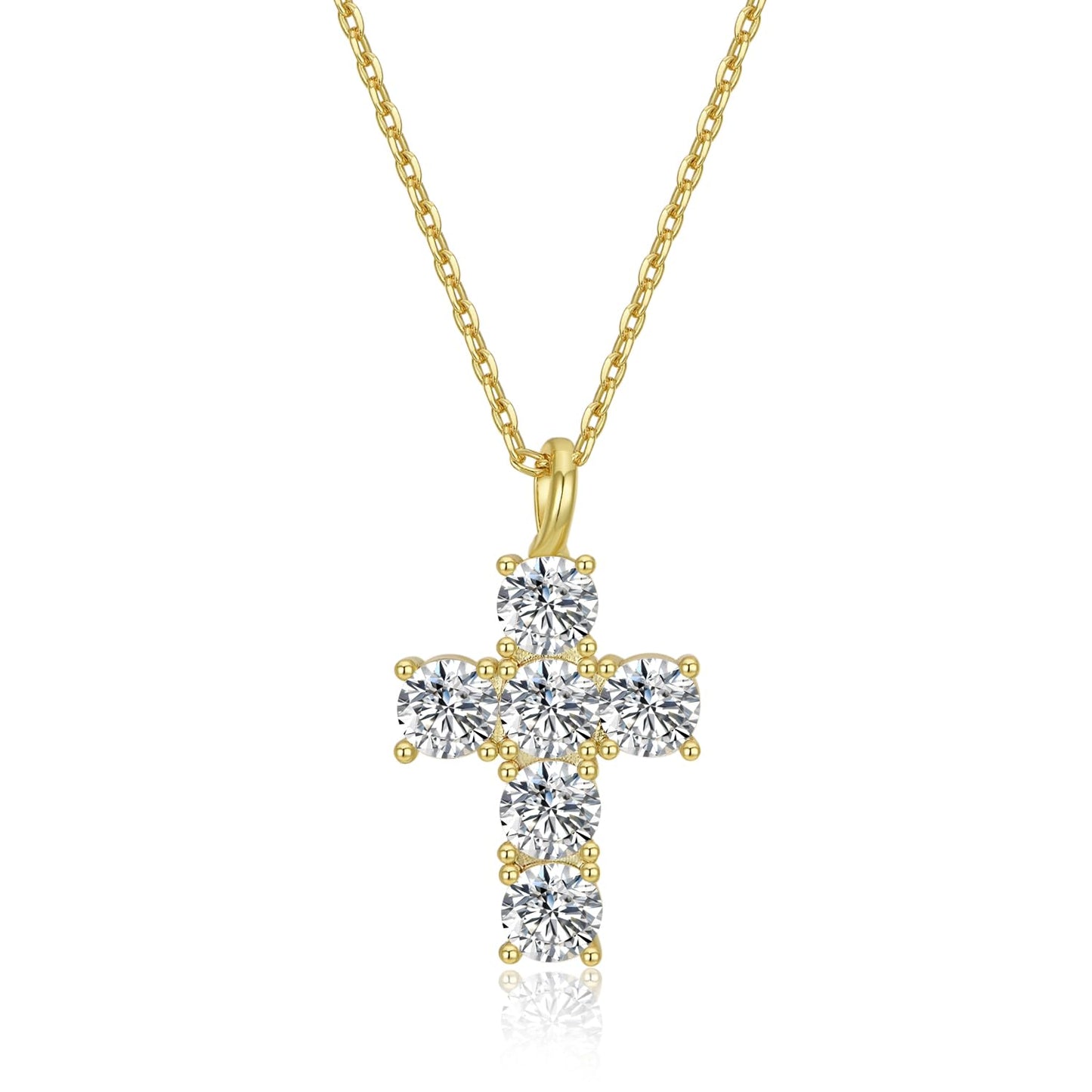 NUZON 18K Gold Plated Dainty Cross Necklace for Women Simple Cute White Cubic Zirconia Cross Pendant Necklace Jewelry 16''