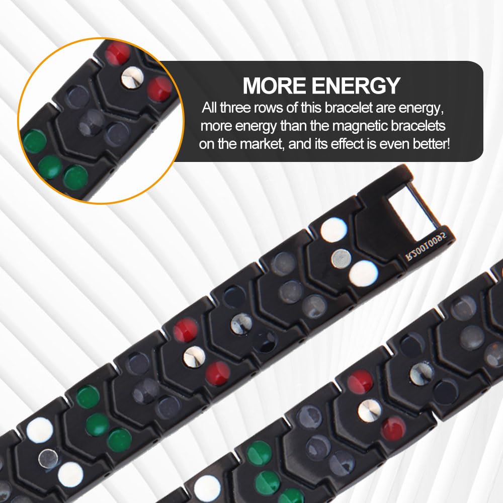 KYOSI 3X Magnetic Bracelets for Men Three rows Energy Stainless Steel Bracelet Magnet Link Mens Christmas Gift Jewelry (Black, 8.66 inches)