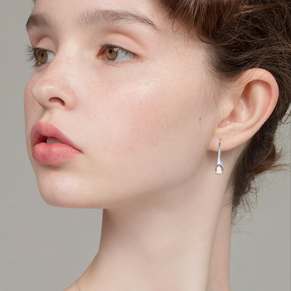 925 Sterling Silver Teardrop Earrings, Hypoallergenic Pear-Shaped Dangle Drop Earrings for Women with Aurora Borealis Crystals