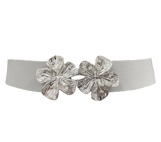 COTIM COYIN Women's Fashion Elastic Stretch Waist Belts With Metal Pin Flower Buckle for Jeans Pants Dress, Grey