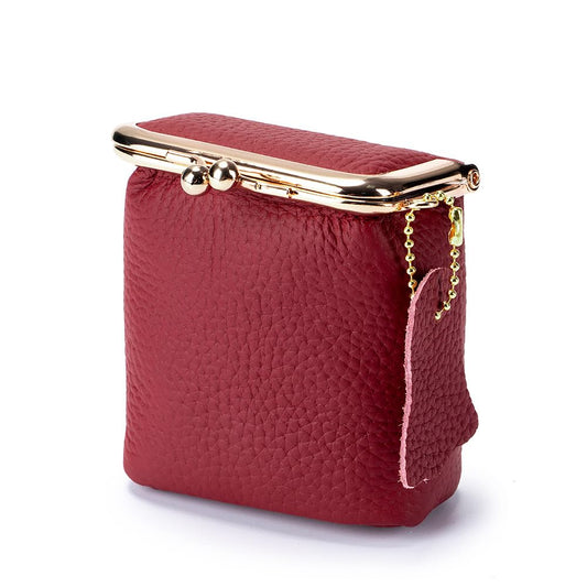 Vynoraxis Genuine Leather Mini Jewelry Box & Vintage Wallet for Women - Compact Travel Coin Purse, Lipstick Storage Organizer, Retro Leather Clutch Case (Red)