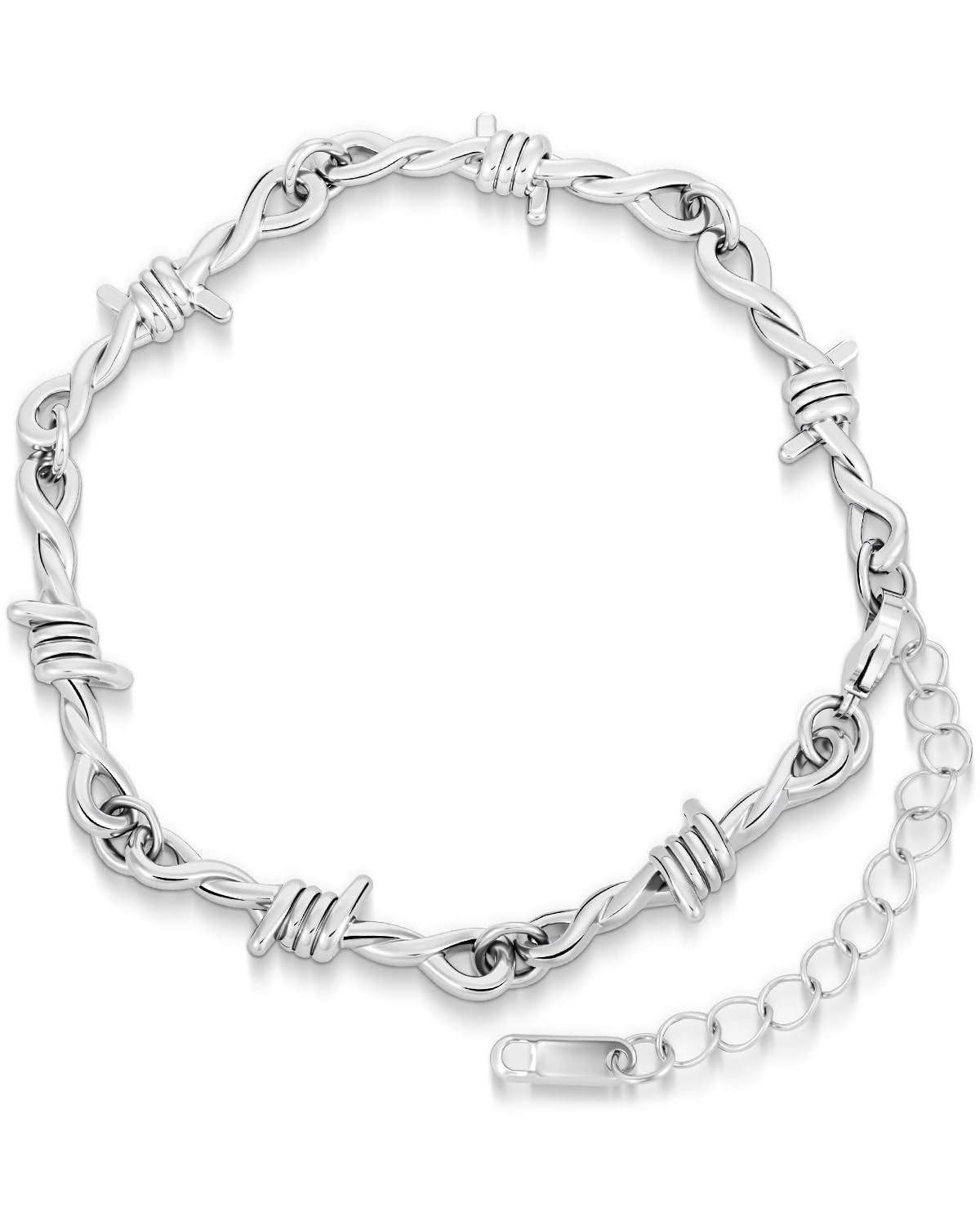 LuxGoth Stainless Steel Barbed Wire Thorns Thin Link Chain Bracelet Gothic Punk Rock Biker Vintage Viking Adjustable Brambles Link Curb Bracelet Jewelry for Men Women Silver GTS-B1B45073
