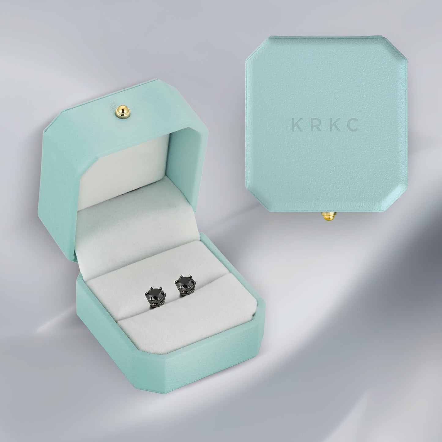 KRKC Black Moissanite Stud Earrings, 2ct, Sterling Silver, Hypoallergenic, Friction Back for Men Women