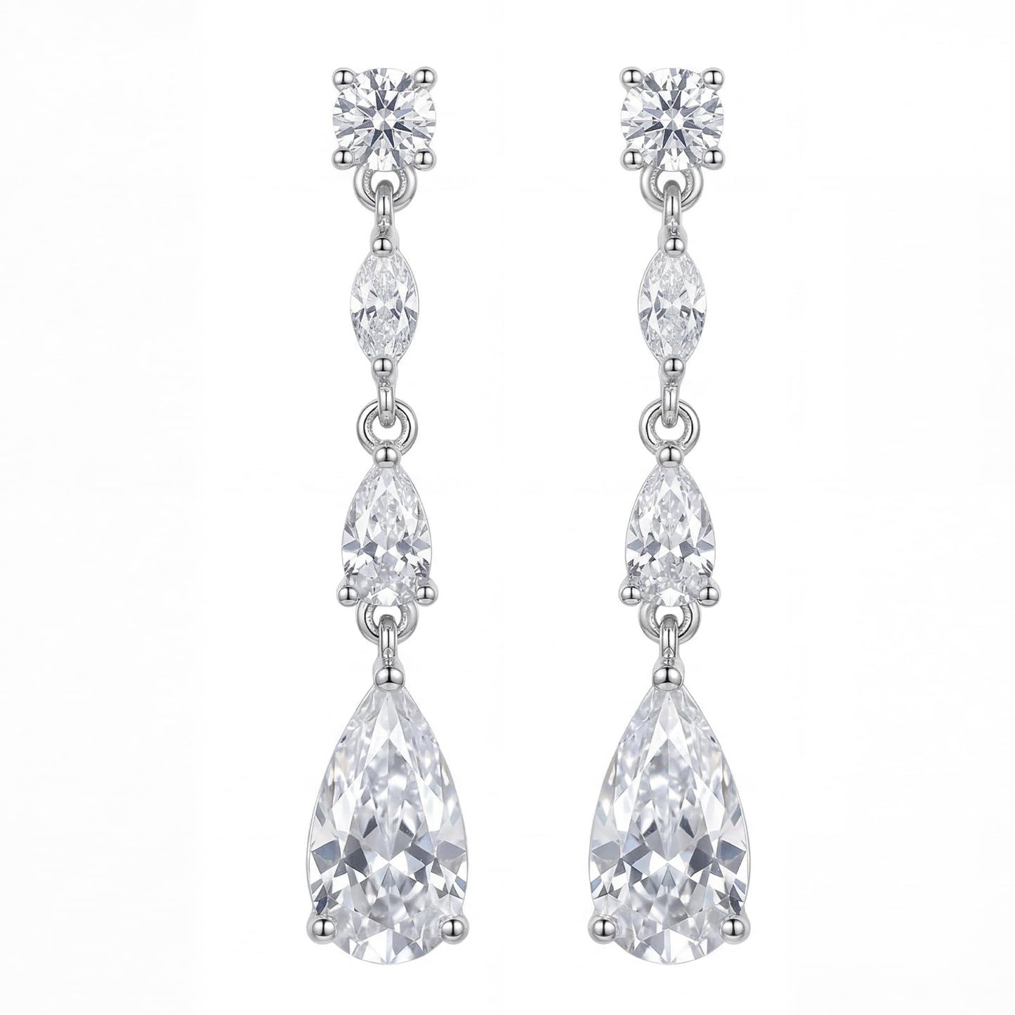 SWEETV Cubic Zirconia Dangle Earrings for Women, Teardrop Bridal Earrings for Wedding, Brides, Bridesmaids, Pear Shaped Drop Earrings for Women Prom Formal Party, Silver-Style2